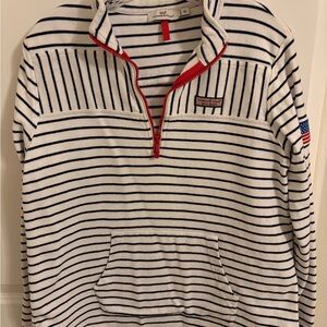 Vineyard Vines Women’s White and Navy Striped Zip-Up Sweater